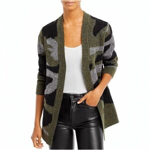 Aqua Green Camouflage Open Front Long Cardigan Sz L